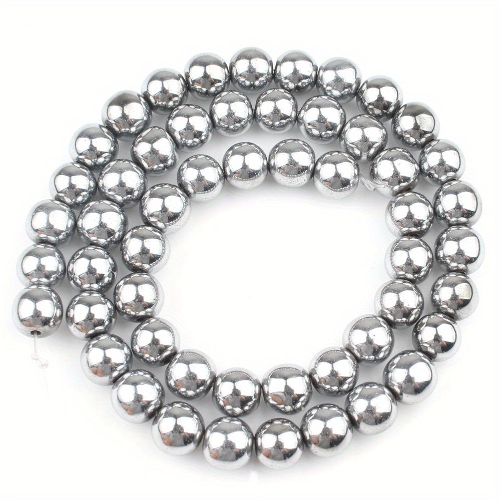 38 Silver Hematite Stone Round Loose Beads DIY Jewelry Making