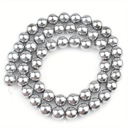 38 Silver Hematite Stone Round Loose Beads DIY Jewelry Making