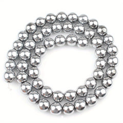 38 Silver Hematite Stone Round Loose Beads DIY Jewelry Making