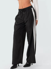 Block Stripes Side Loose Pants Elastic Waist Casual Running Pants