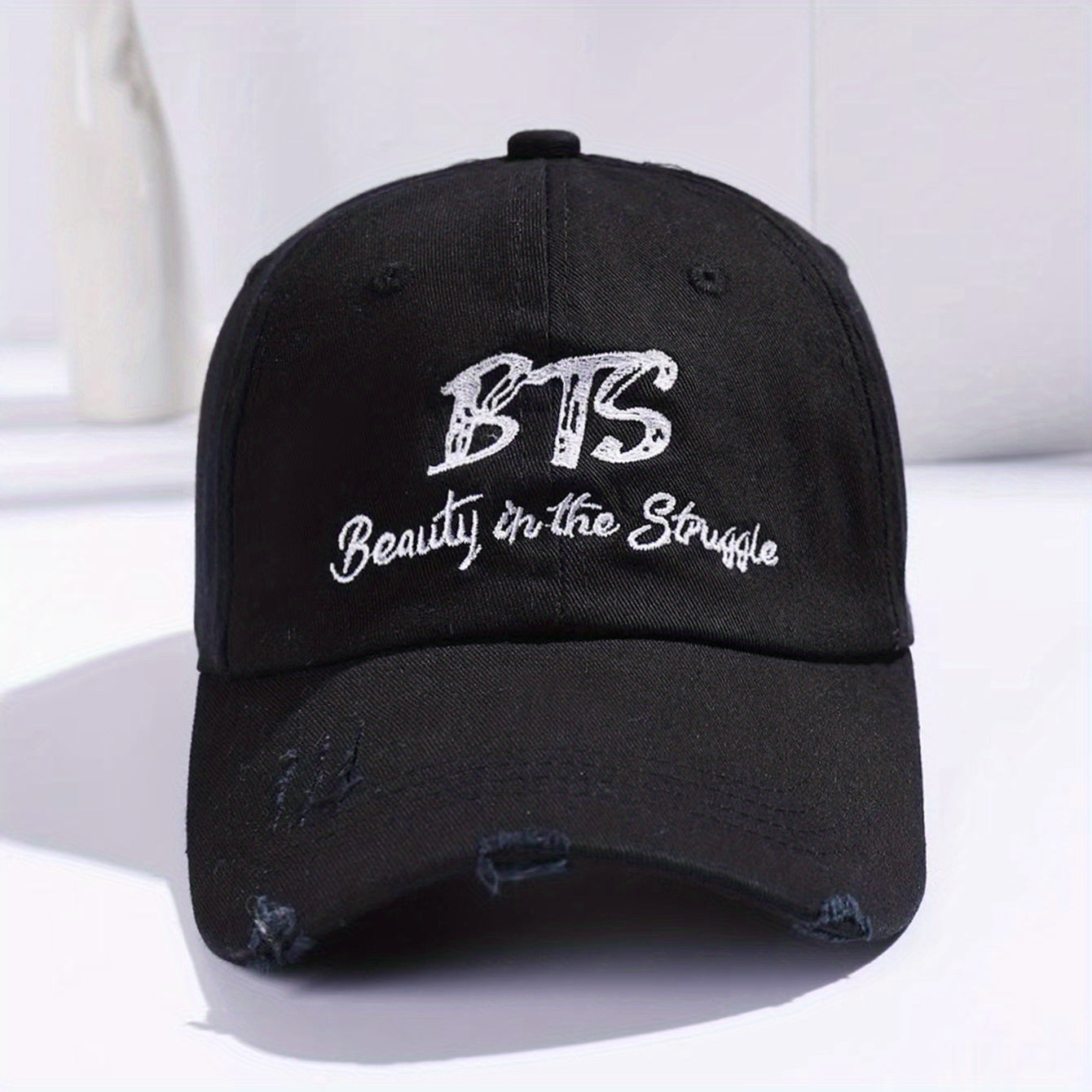 B T S Distressed Denim Baseball Cap