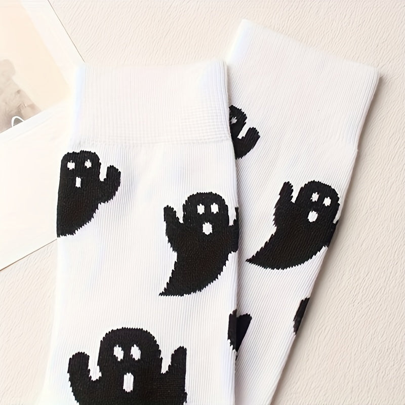 2 Pairs Cartoon Ghost Print Socks Halloween Mid Tube Socks Women's Stockings