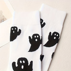 2 Pairs Cartoon Ghost Print Socks Halloween Mid Tube Socks Women's Stockings