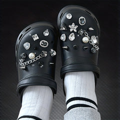 24 Pcs 3D Rhinestone & Chain Shoe Charms For Clogs DIY Accessories