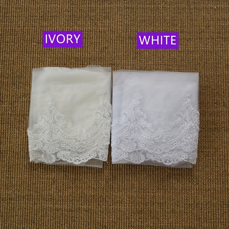 Ivory Cathedral Bridal Veil Lace Floral Edge