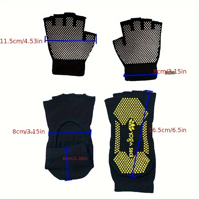 Yoga Socks & Gloves Set Non-slip Breathable Toeless Half Finger Sports