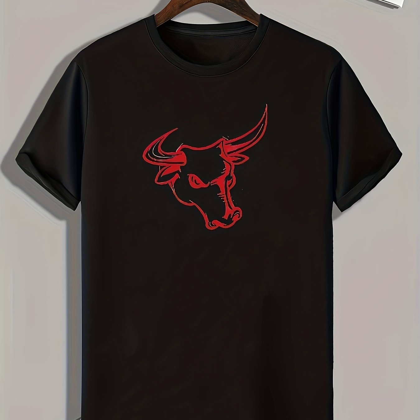 Men's Stretchy Bullhead Print T-shirt for Outdoor Summer