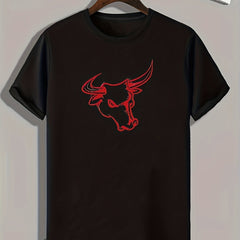 Men's Stretchy Bullhead Print T-shirt for Outdoor Summer