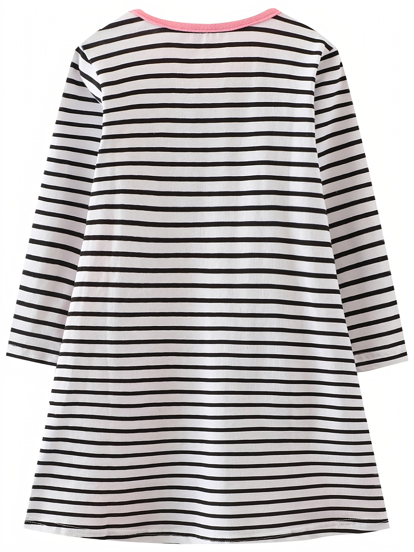 Girls' Cartoon Flowers Applique Striped Long Sleeve Dress