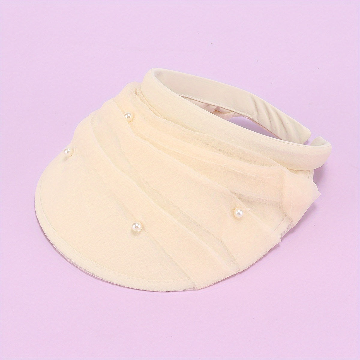 Faux Pearl Mesh Visor Hat Solid Sun Hat Outdoor UV Protection