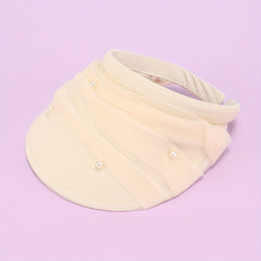 Faux Pearl Mesh Visor Hat Solid Sun Hat Outdoor UV Protection