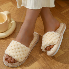 Women's Cozy Open Toe Indoor Slippers Warm Fuzzy Shoes