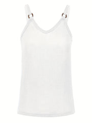 Ring Linked Solid Cami Top V Neck Summer Sleeveless Top