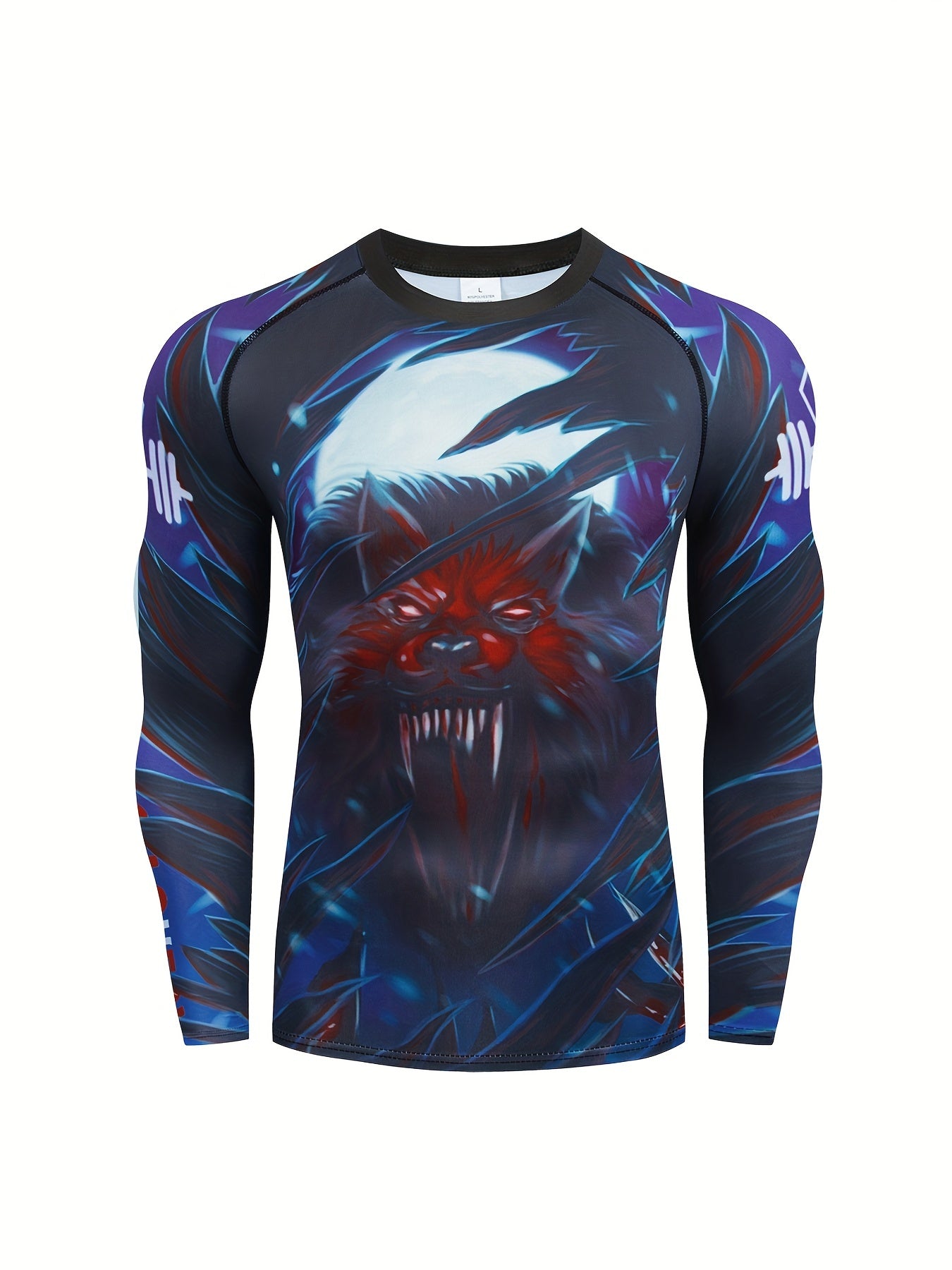 Men's Wolf Pattern Compression Crew Neck Shirt & Pants Set