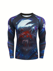 Men's Wolf Pattern Compression Crew Neck Shirt & Pants Set