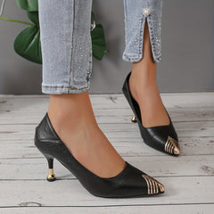 Women's Point Toe Stiletto Heel Shoes Slip On Sexy Professional Metal Decor