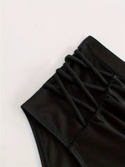 Solid Lace Up Ruched High Rise Swimwear Panty