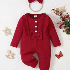 2pcs Baby Girls Cotton Onesie & Headband Set for Spring and Autumn