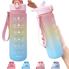 Gradient Sports Water Bottle with Time Marker and Straw