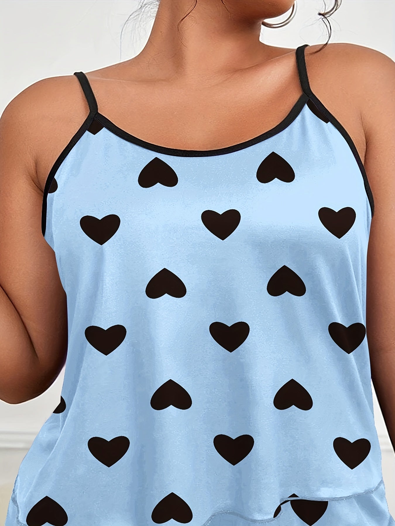 Heart Print Cami Top & Shorts Pajamas Set