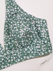 Floral Print Bikini Top V Neck Beachwear Women's Swimwear