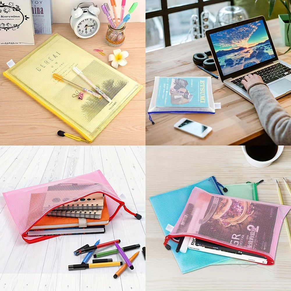 12pcs Zipper Mesh Bag Plastic File Bag School Office Supplies