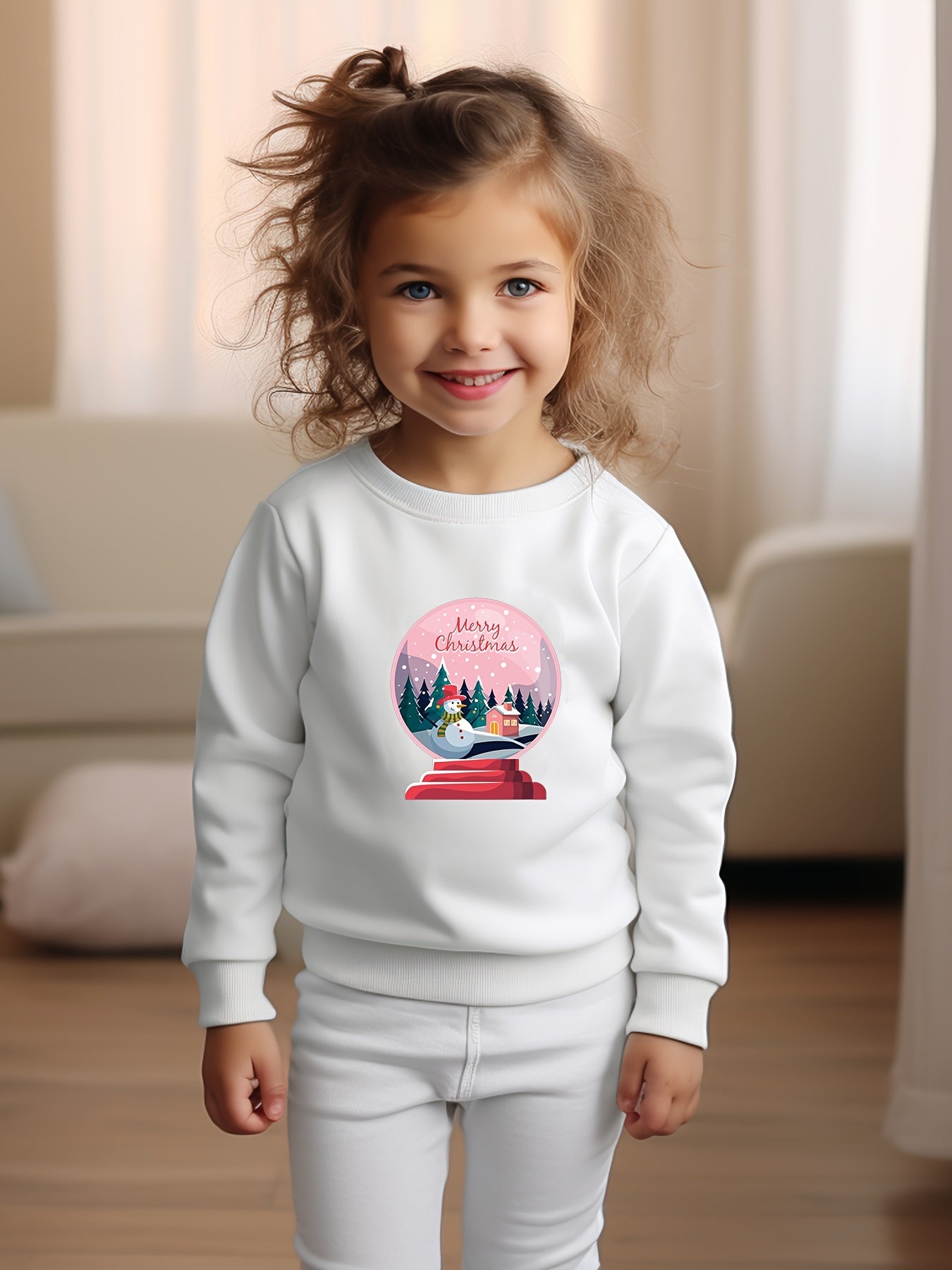 Christmas Print Girls Sweatshirt Crew Neck Pullover