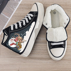 Christmas Santa & Reindeer Print Plush Lined Thermal Sneakers