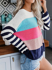 Casual Sweater Colorblock Stripe Print Long Sleeve Jumper