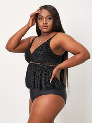 Sexy Tankini Set Leopard Pattern Mesh Peplum Cami Top & Panty Swimsuit