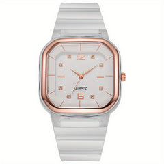 7pcs Quartz Watch Set Square Dial Silicone Strap Casual Multiple Options