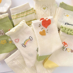 9 Pairs Cartoon Print Mesh Socks Women's Stockings