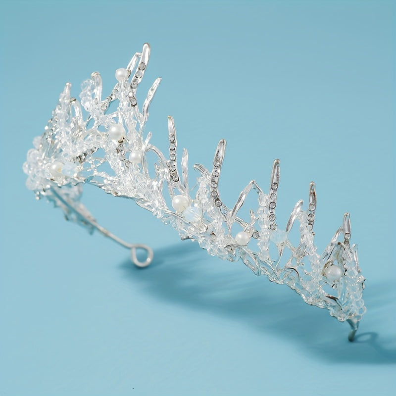 Silvery Crystal Headband Faux Pearl Hair Band Tiara Wedding Accessories