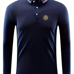 Yellow Dragon Pattern Men's Casual Custom Fit Long Sleeve Shirt