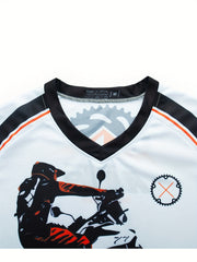 Men's Rider Pattern Cycling Jersey Moisture Wicking Long Sleeve Shirt