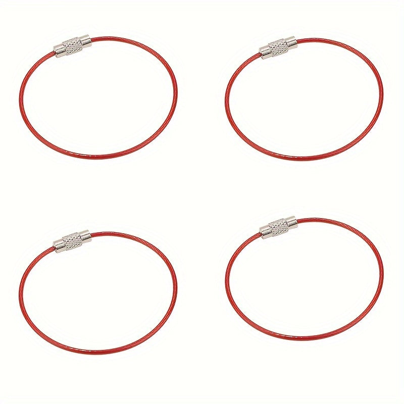 4pcs Stainless Steel Keychain Cable Key Ring Luggage Tag Holder Lock Buckle