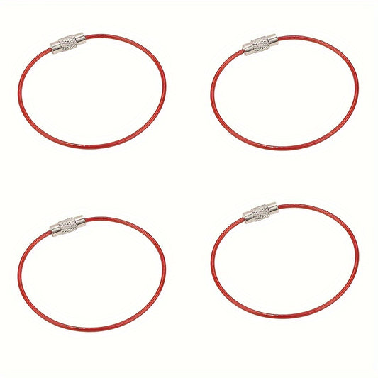 4pcs Stainless Steel Keychain Cable Key Ring Luggage Tag Holder Lock Buckle