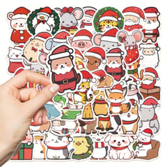 50pcs Cute Christmas Animal Stickers - Holiday Party Decoration