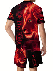 Men's Lion Print T shirt & Shorts Set For Outdoor