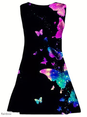 Girls Butterfly Print Sleeveless Princess Dress for Summer