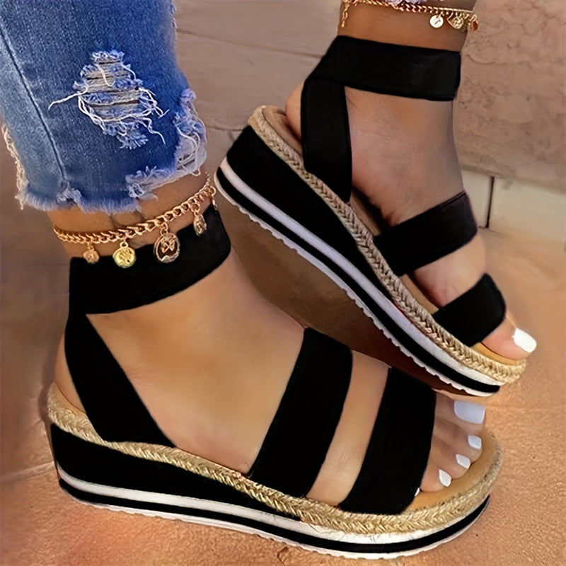 Women's Espadrille Wedge Sandals Open Toe Ankle Strap Slip On Casual Sandals