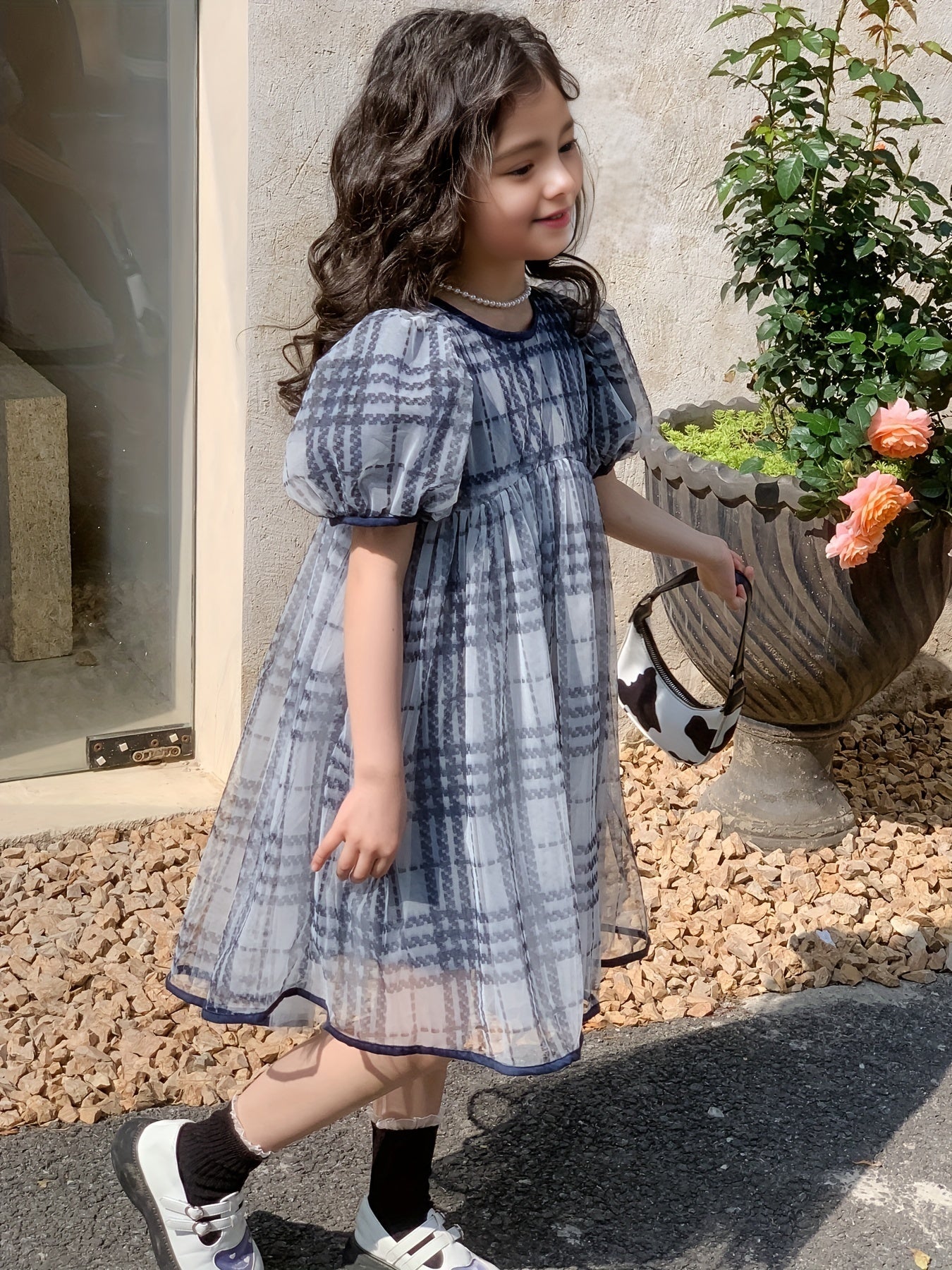 Girl's Casual One piece Dress Puff Sleeve Princess Style Skirt