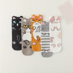 5 Pairs Cat Print Socks Lightweight Women's Stockings & Hosiery
