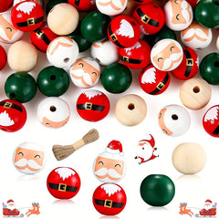40pcs 20mm Christmas Wood Beads Santa Year's Thanksgiving Winter Bulk