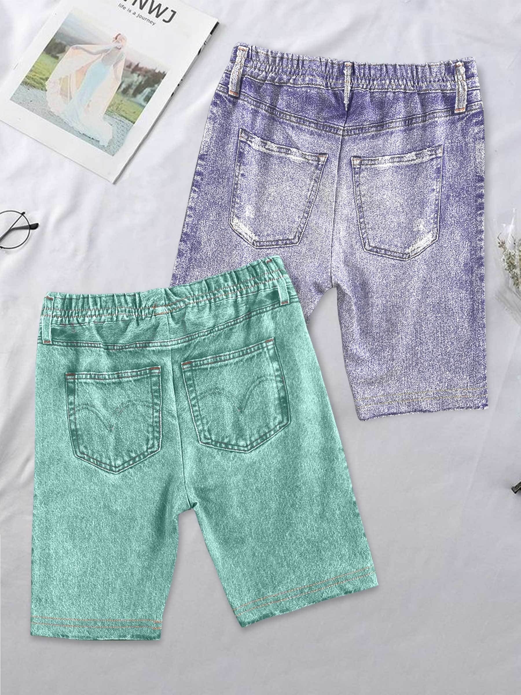 2pcs Girls Denim Bike Shorts Breathable Fit for Summer