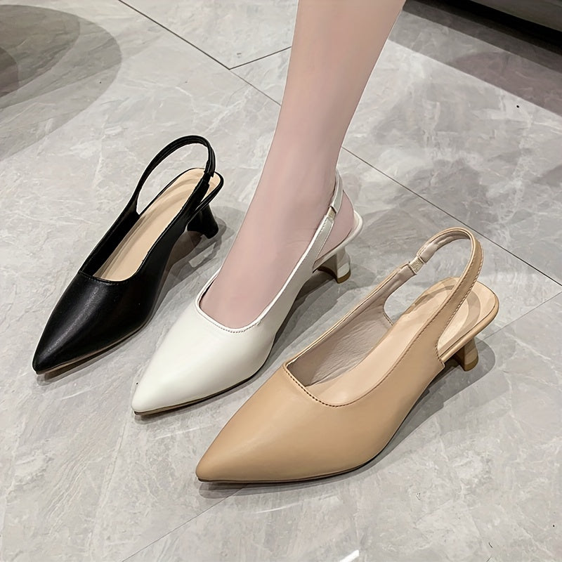 Women's Solid Mules Slip On Point Toe Cone Heel Ankle Strap Slingback Slides Sho