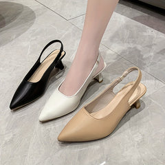 Women's Solid Mules Slip On Point Toe Cone Heel Ankle Strap Slingback Slides Sho