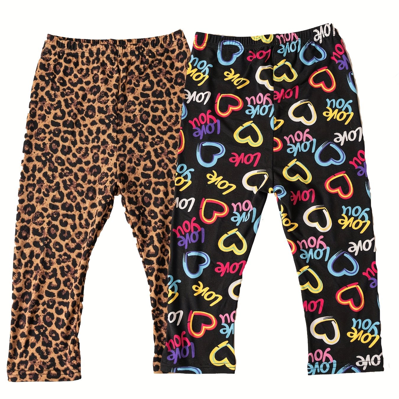 2pcs Girls Leopard Leggings Pants Outside Wear Slim Fit All match