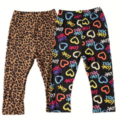 2pcs Girls Leopard Leggings Pants Outside Wear Slim Fit All match