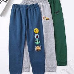 Boys Cartoon Sweatpants Set with Sun Car and Dinosaur Print